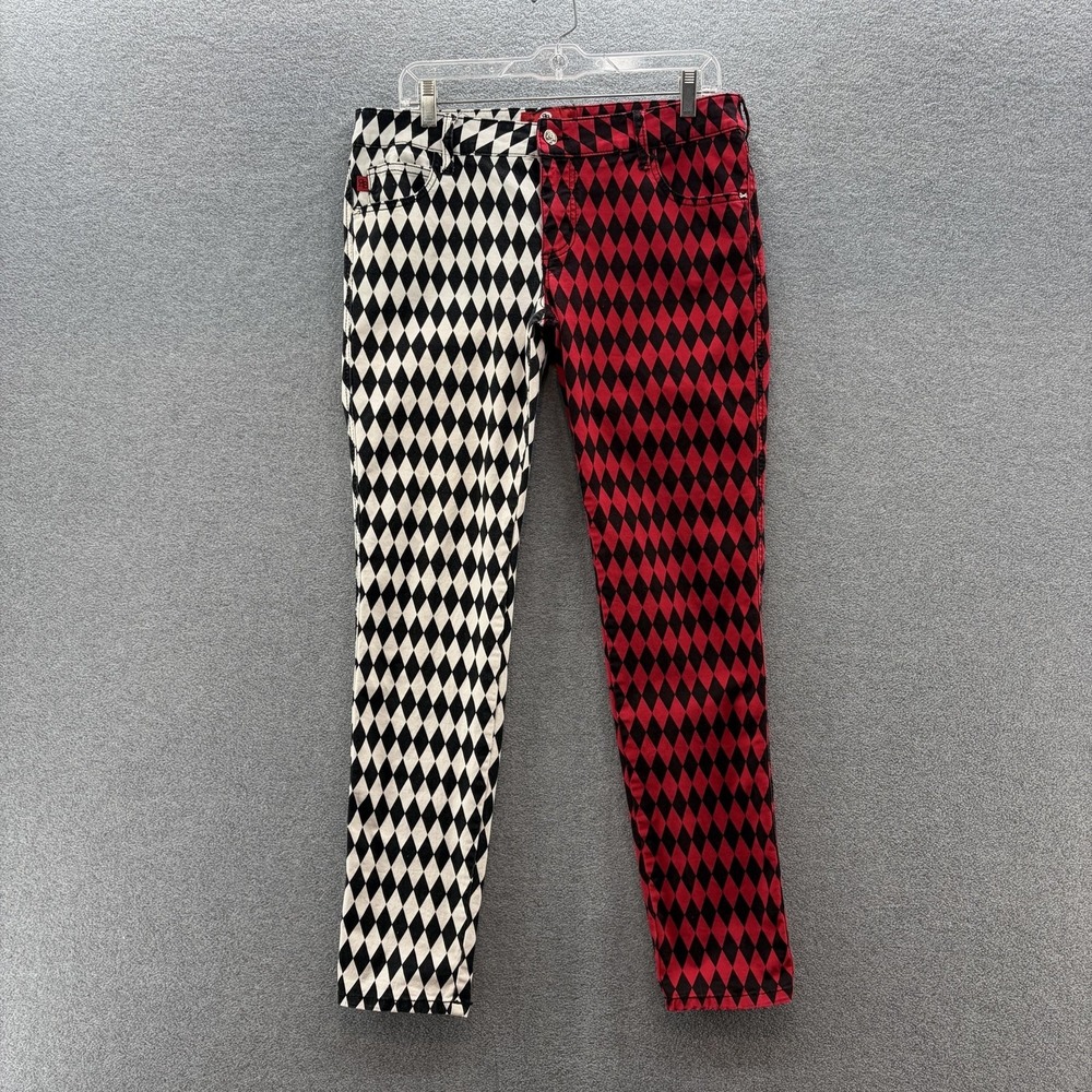 Royal Bones Daang Jeans Junior 13 Black White Red Harlequin Skinny Stretch Punk